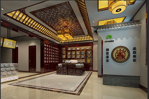普兰古朴典雅的中式茶叶店大堂设计效果图